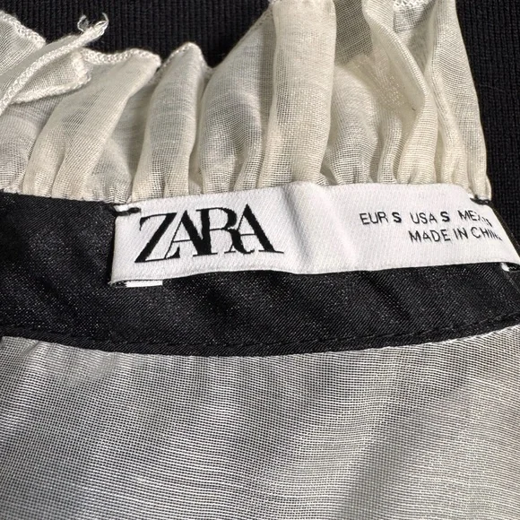 Zara Elegant Black and Cream Long Sleeve Dress - Picture 8 of 9